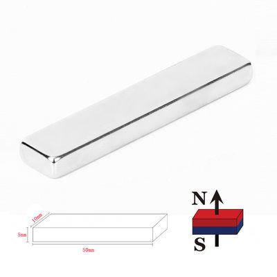 Νικέλιο επικαλυμμένο F50x10x5mm N48 βαρύ φορτίο σπάνιων γαιών Neodymium Bar Magnet για βιομηχανικό