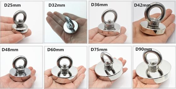Κατηγορία NdFeb Dia 75mm 230KG Super Strong Neodymium αλιευτικό μαγνήτη με ματιές
