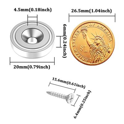 D20 MM 20lbs NdFeB γλάστρου μαγνήτης με Countersunk τρύπα Συνολικό ύψος H 7,2 mm Τρύπα d1 4,5 mm