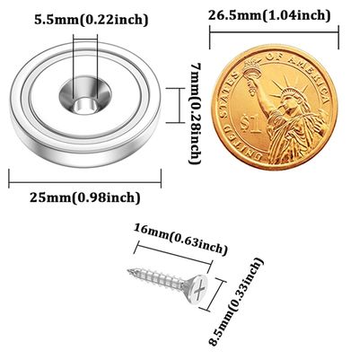 Σούπερ ισχύος 25mm Cup μαγνήτης με Countersunk τρύπα Δυνατότητα περίπου 19kg τρύπα d1 5,5mm
