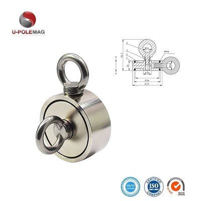 D75mm 200 kg Δυνατότητα έλξης Διπλής όψης Στρογγυλή Δυνατή μαγνητική συσκευή αλιείας Μαγνήτης διάσωσης με γάντζο