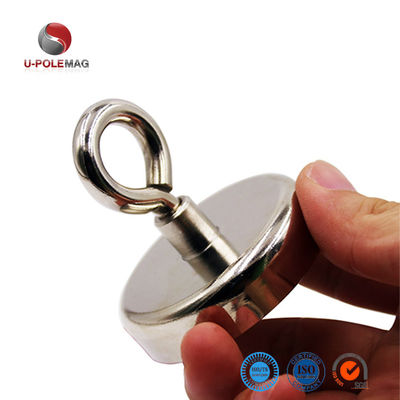 Α3 χάλυβα NdFeB μαγνήτης 148 LBS 67 KG Δύναμη έλξης D48mm Σπάνιες Γης POT μαγνήτης με Eyebolt