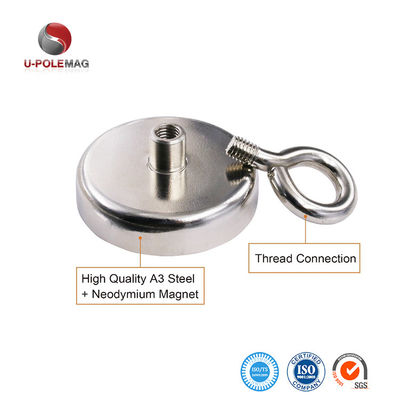 Α3 χάλυβα NdFeB μαγνήτης 148 LBS 67 KG Δύναμη έλξης D48mm Σπάνιες Γης POT μαγνήτης με Eyebolt