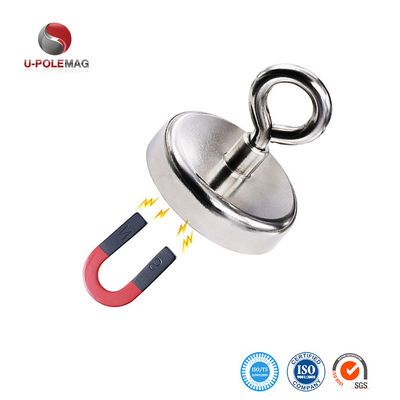 Α3 χάλυβα NdFeB μαγνήτης 148 LBS 67 KG Δύναμη έλξης D48mm Σπάνιες Γης POT μαγνήτης με Eyebolt