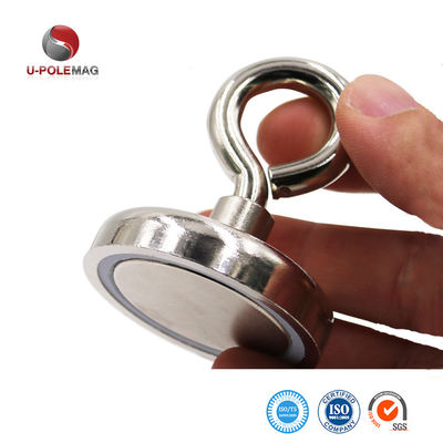 Α3 χάλυβα NdFeB μαγνήτης 148 LBS 67 KG Δύναμη έλξης D48mm Σπάνιες Γης POT μαγνήτης με Eyebolt