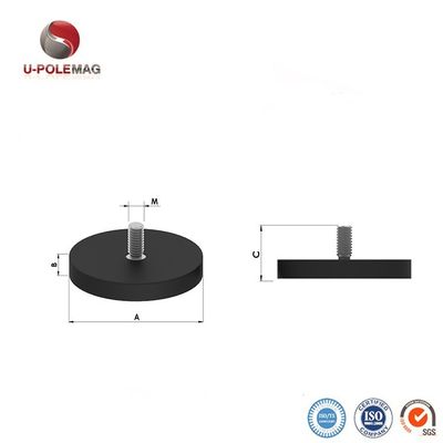 D88x8mm στρογγυλή ελαστική επικαλυμμένη μαγνητική βάση με εξωτερικό νήμα 45kg δύναμη έλξης στρογγυλό σχήμα