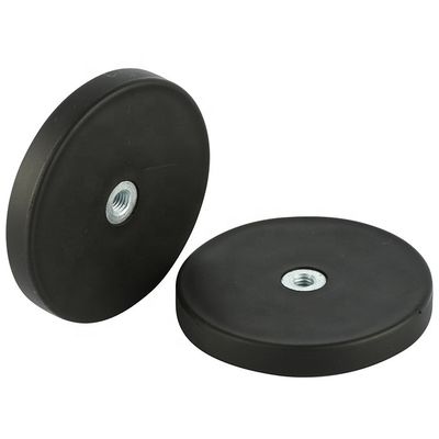 Νεοδύμιο στρογγυλός μαγνήτης D22x6mm με M4 επίπεδο θηλυκό γρανάζιο και ελαστική επιφάνεια
