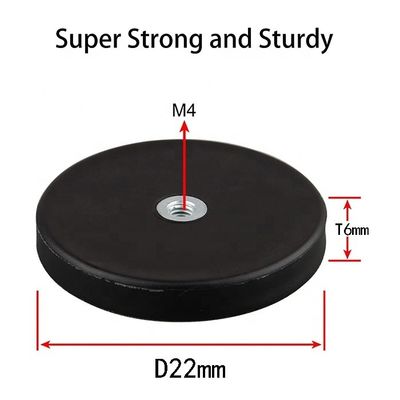 Νεοδύμιο στρογγυλός μαγνήτης D22x6mm με M4 επίπεδο θηλυκό γρανάζιο και ελαστική επιφάνεια
