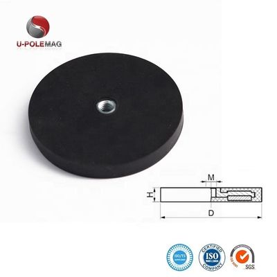 Νεοδύμιο στρογγυλός μαγνήτης D22x6mm με M4 επίπεδο θηλυκό γρανάζιο και ελαστική επιφάνεια